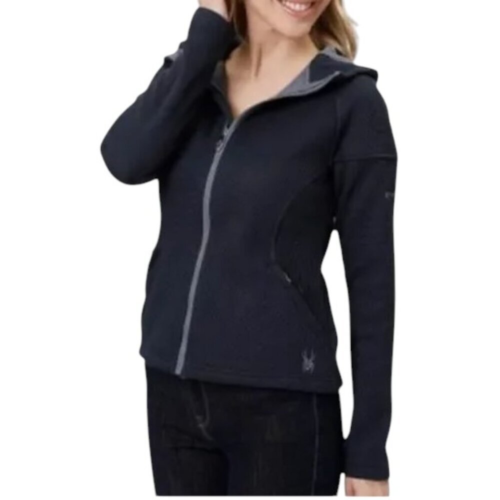 Spyder Cara Waffle Hooded Fleece Jacket - Black - M